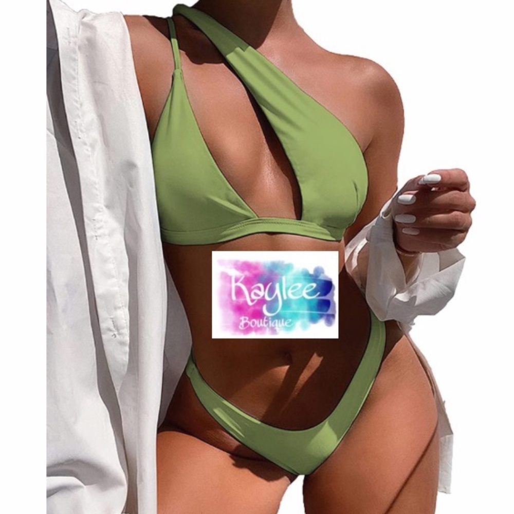 Kaylee Boutique Cut Out One Shoulder Bikini Green